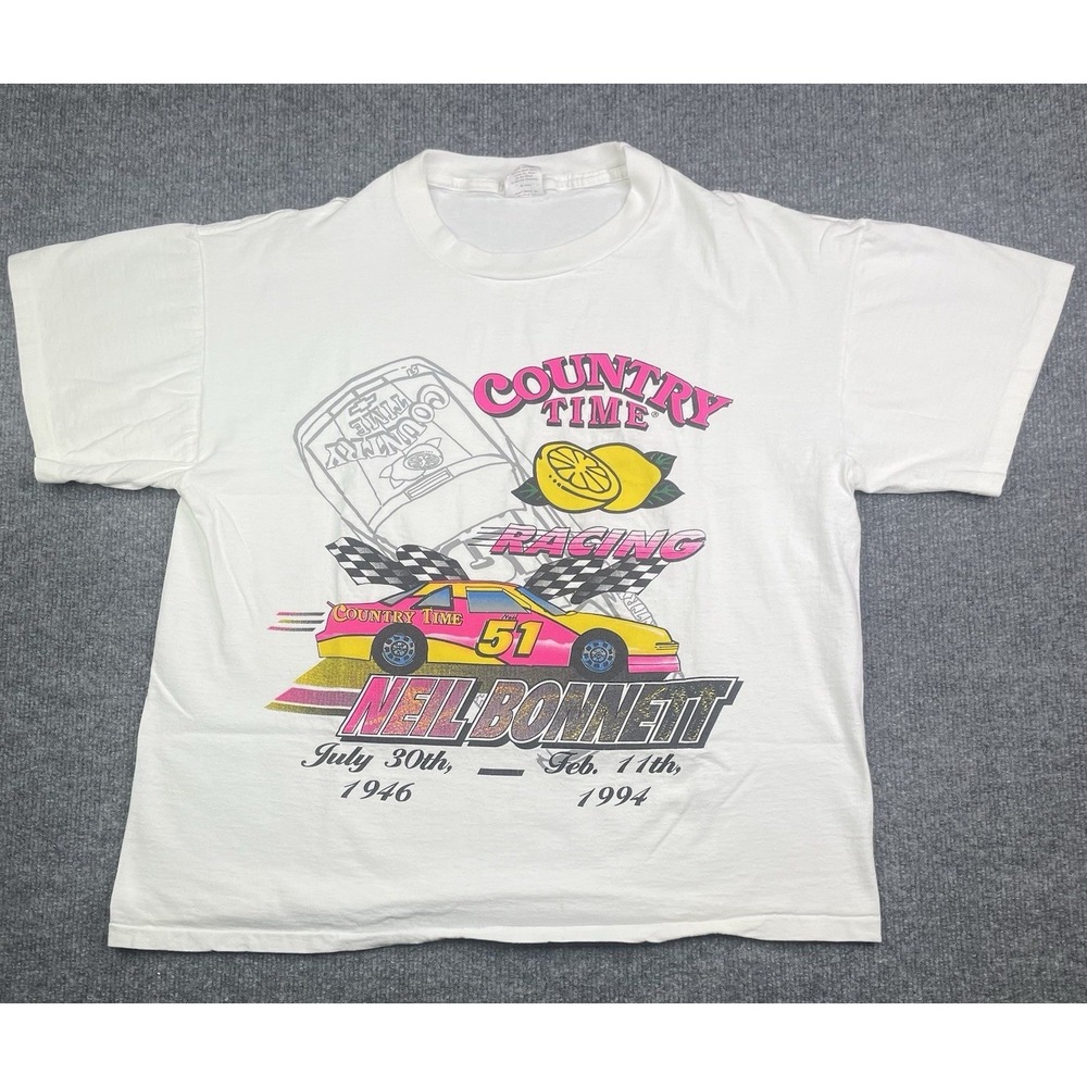 Sports Image T-Shirt Mens Medium White Neil Bonnett Country Time Racing Vintage